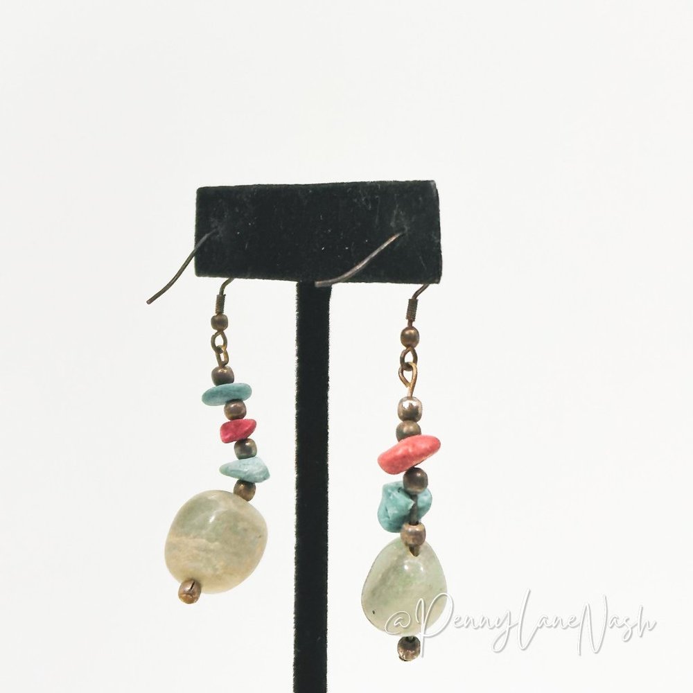 Vintage Mini Beads w/ Large Bead Dangle Earrings - Picture 3 of 4
